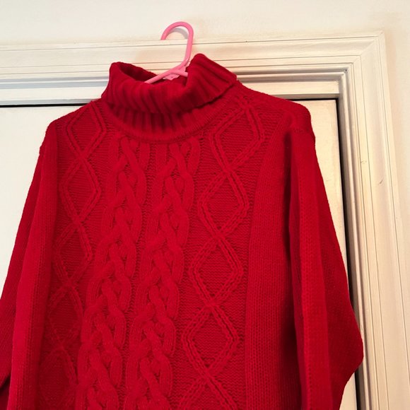 Jenny Brand Red Turtleneck Sweater - Large - Cable Knit Front - Picture 3 of 5